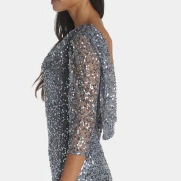 Pisarro Nights Cowl Gown in Gray Sky Sequins Women's Size 4 New with Tags NWT - Picture 6 of 7
